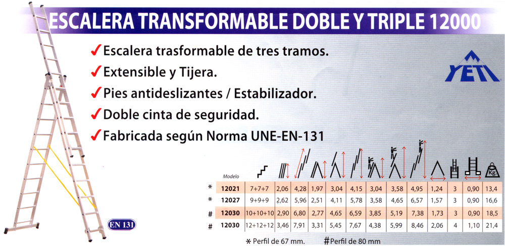 Escaleras transformables dobles y triples Yeti 12000